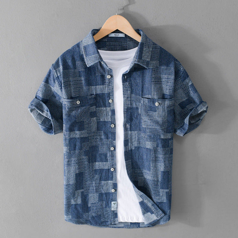 Men's Simple Loose Cargo Denim Short-sleeved Shirt
