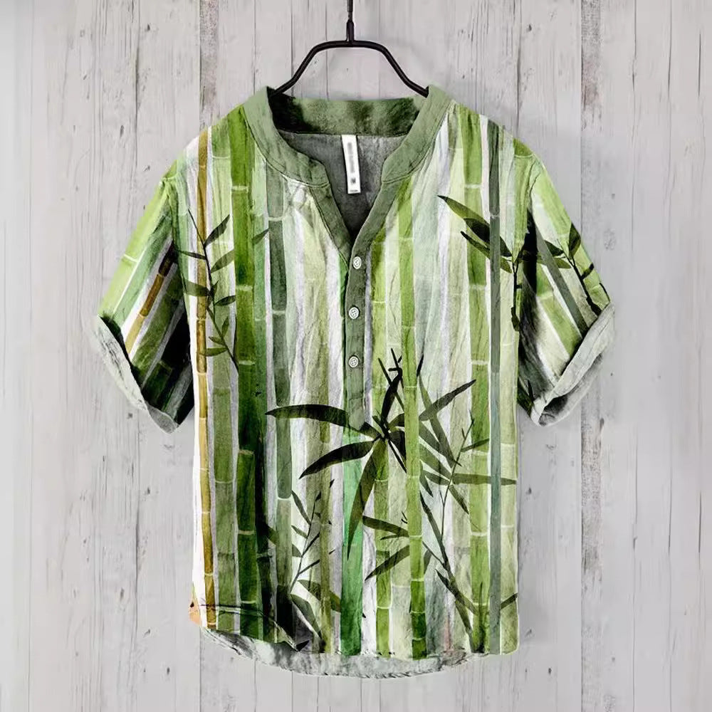 National Bamboo Printing Men's Shirt 3D Digital Printing Elegant Style