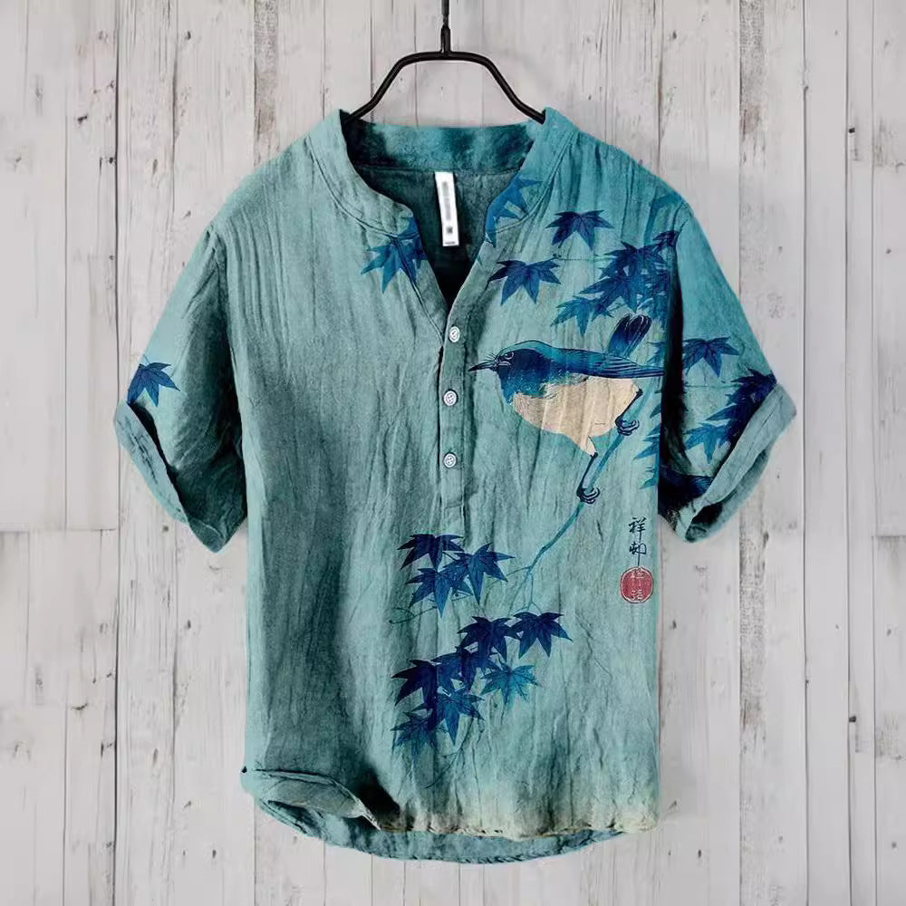 National Bamboo Printing Men's Shirt 3D Digital Printing Elegant Style