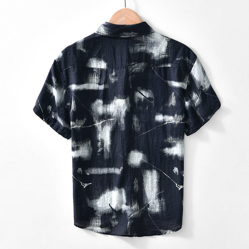 Men's Japanese Personality Printed Short-sleeved Shirt