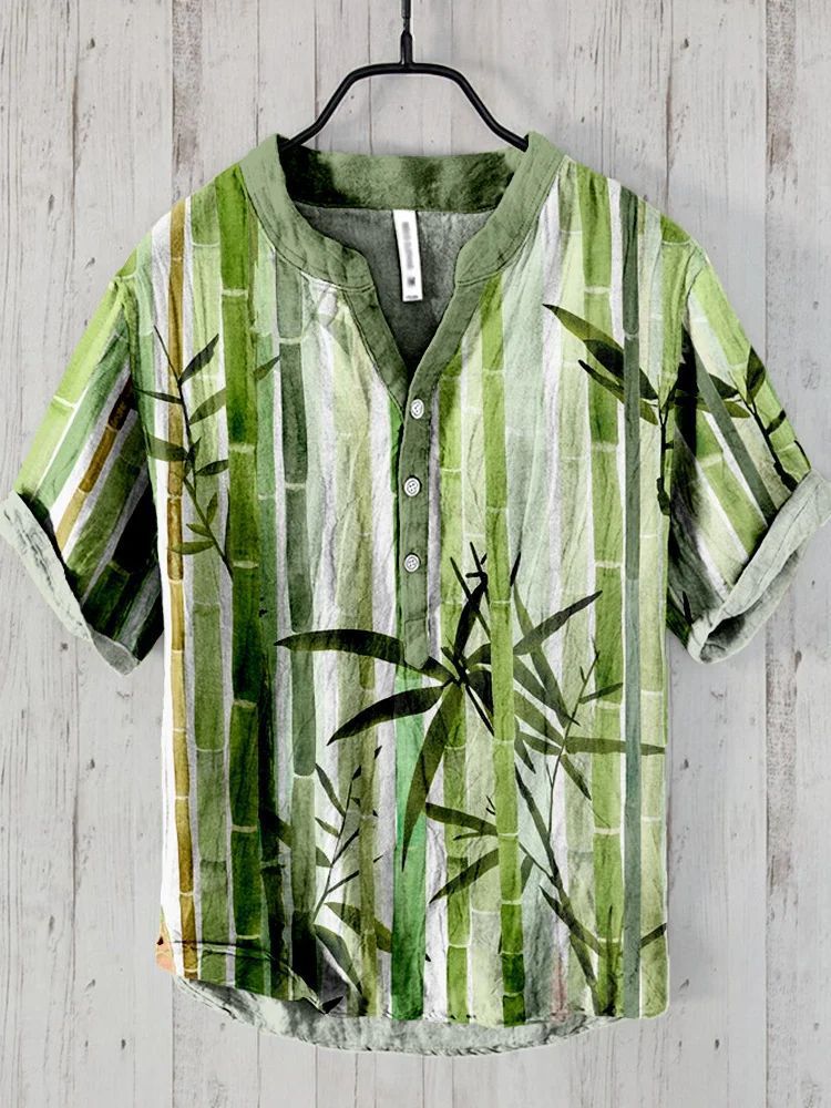 National Bamboo Printing Men's Shirt 3D Digital Printing Elegant Style