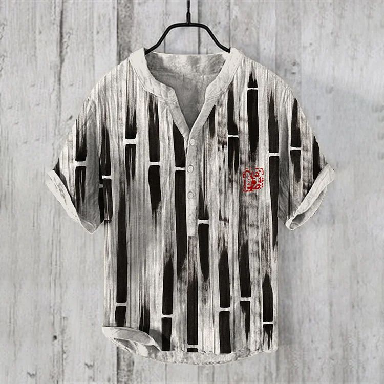 National Bamboo Printing Men's Shirt 3D Digital Printing Elegant Style