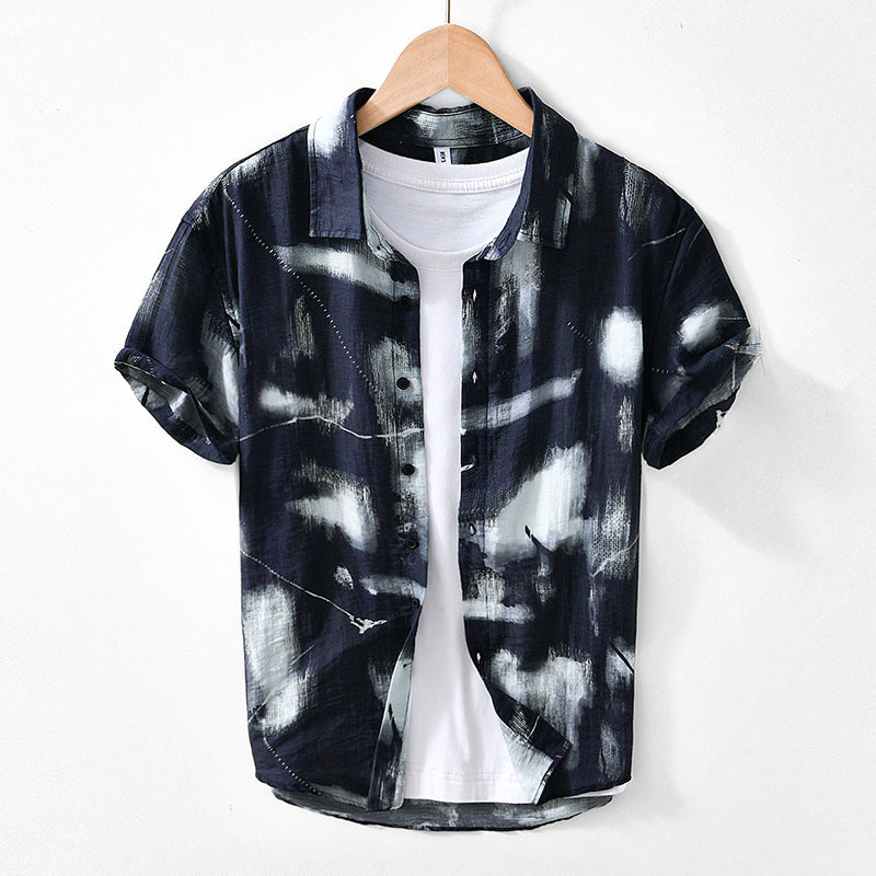Men's Japanese Personality Printed Short-sleeved Shirt