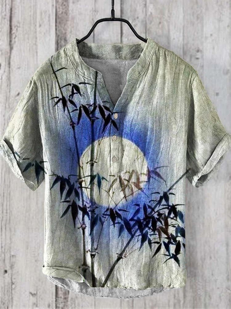 National Bamboo Printing Men's Shirt 3D Digital Printing Elegant Style