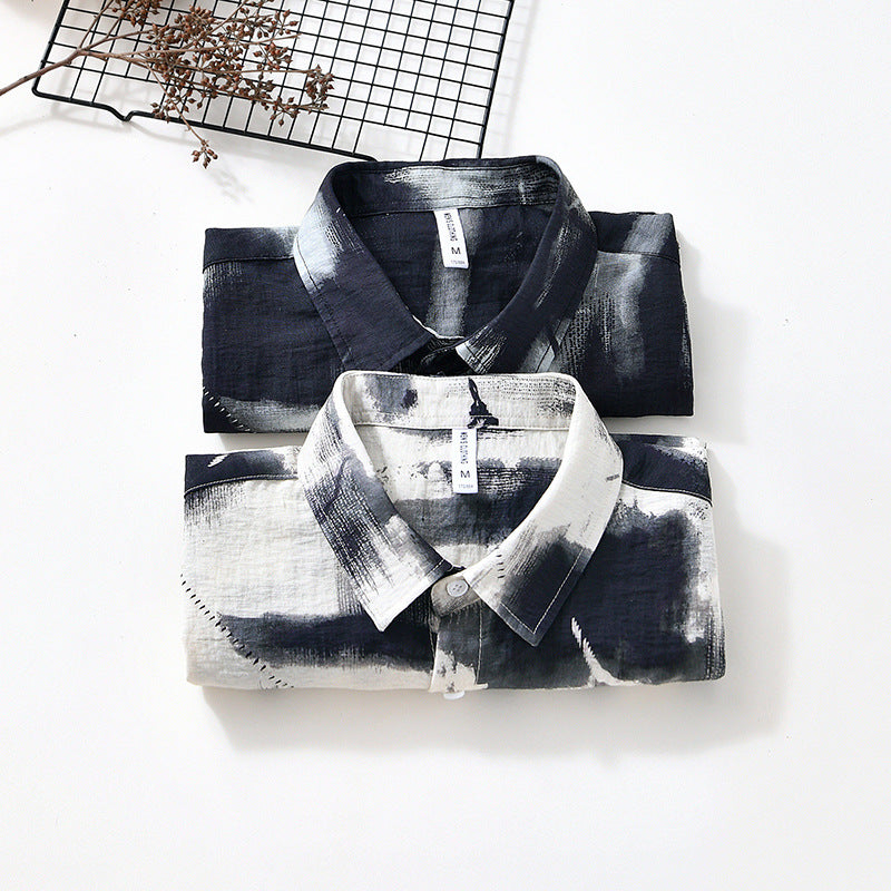 Men's Japanese Personality Printed Short-sleeved Shirt