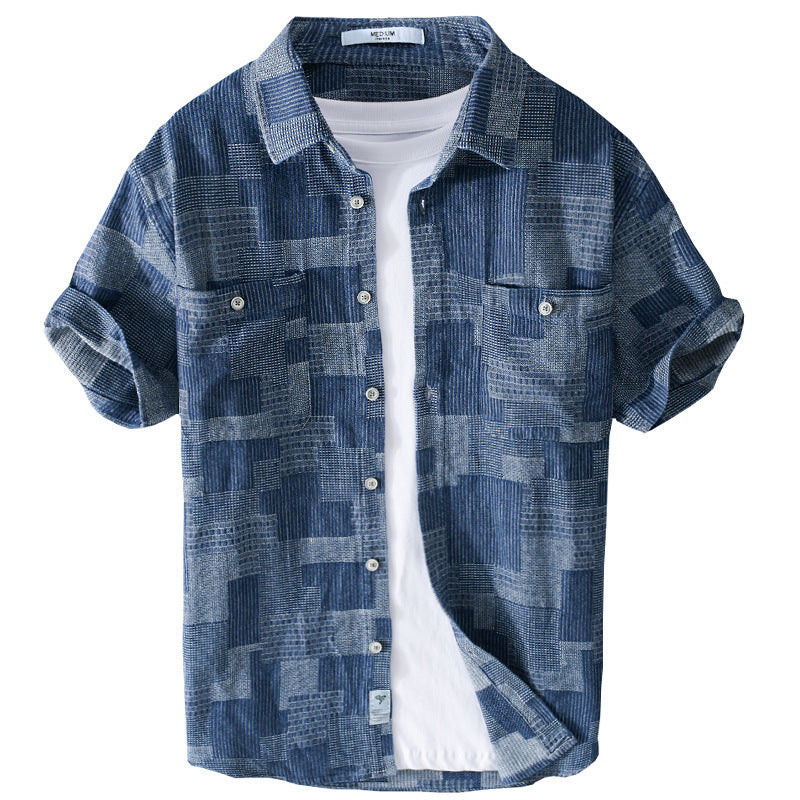 Men's Simple Loose Cargo Denim Short-sleeved Shirt